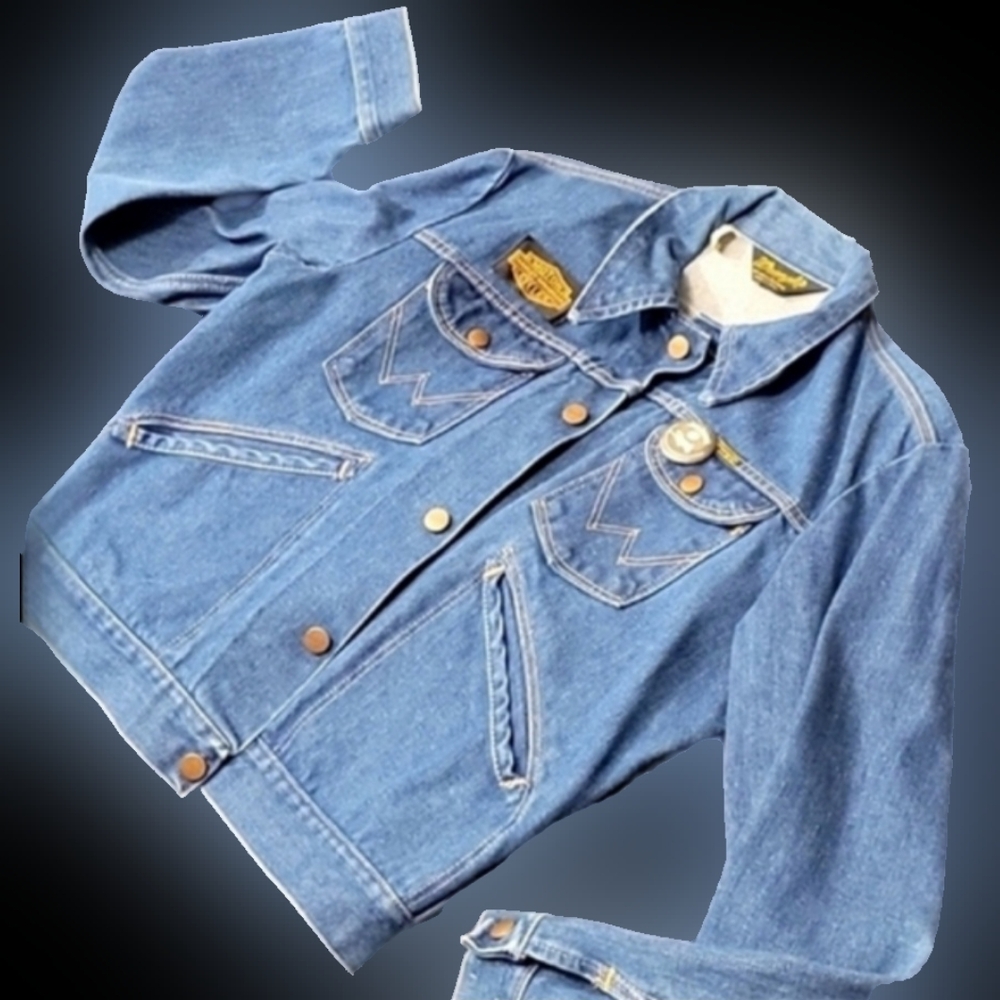 Vtg 70s Wrangler denim Harley Davidson Jack Daniels patch jean jacket 40/L NWOT